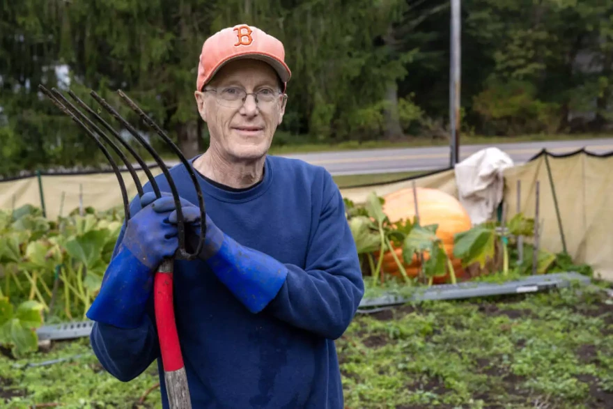 Steven Connolly, in the pumpkin patch where he grows his giant pumpkins.