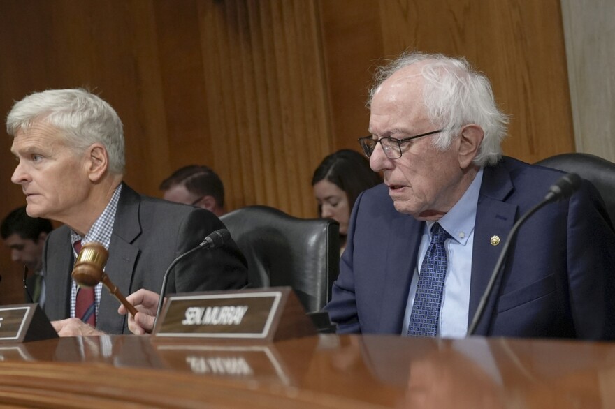 Sen. Bernie Sanders, I-Vt., right, and Sen. Bill Cassidy, R-La., left, during a Senate Health, Education, Labor, and Pensions Committee business meeting on Capitol Hill, Thursday, Sept. 19, 2024, in Washington.