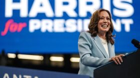 US Vice President and 2024 Democratic presidential candidate Kamala Harris speaks at a campaign rally in Atlanta, Georgia.