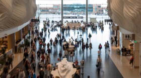 Travelers walk around the terminal, Oct. 16, 2025, at the Salt Lake City International Airport in Salt Lake City.