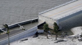 A damaged causeway to Sanibel Island is seen in the aftermath of Hurricane Ian , Thursday, Sept. 29, 2022, near Sanibel Island, Fla. (AP Photo/Wilfredo Lee)