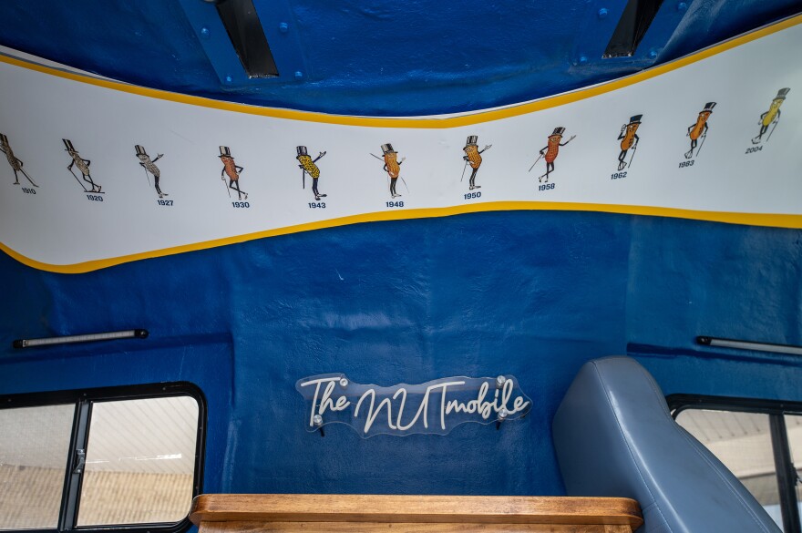 A mural inside the NUTmobile shows a history of the iconic nut through the years.