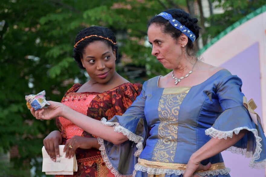 Actors Tonille Watkis and Laura Sheehan perform in The Greater Hartford Shakespeare Festival's production of "The Merry Wives of Windsor"