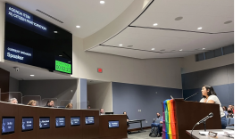 Karla Palomares speaks to Arlington City Council after draping a rainbow flag over the dais May 24. Council heard from supporters and opponents over the city's past Pride Month proclamations.