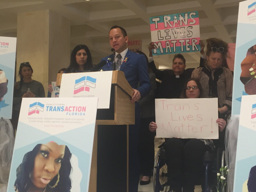 Democratic State Representative Carlos Guillermo Smith speaks at a Transgender Day of Remembrance at the Capitol November 20, 2018