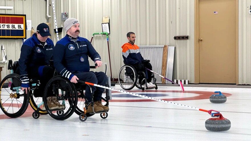 Sean O'Neill trains with the U.S. wheelchair curling team ahead of the Milan Cortina Paralympics in March.
