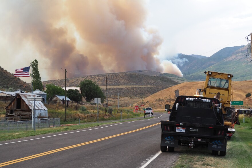 A view of the Rocky Canyon Fire from the Henefer area in the afternoon on Aug. 10, 2026.
