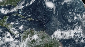 This Tuesday, Sept. 19, 2023, satellite image provided by the National Oceanic and Atmospheric Administration shows Hurricane Nigel gathering strength in the Atlantic Ocean.