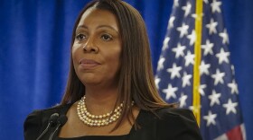 FILE - New York Attorney General Letitia James speaks during a news briefing, Feb. 16, 2024, in New York. A union representing New York City firefighters is raising concerns about possible disciplinary action against its members after James was booed and a pro-Donald Trump chant broke out during a fire department ceremony Thursday, March 7.