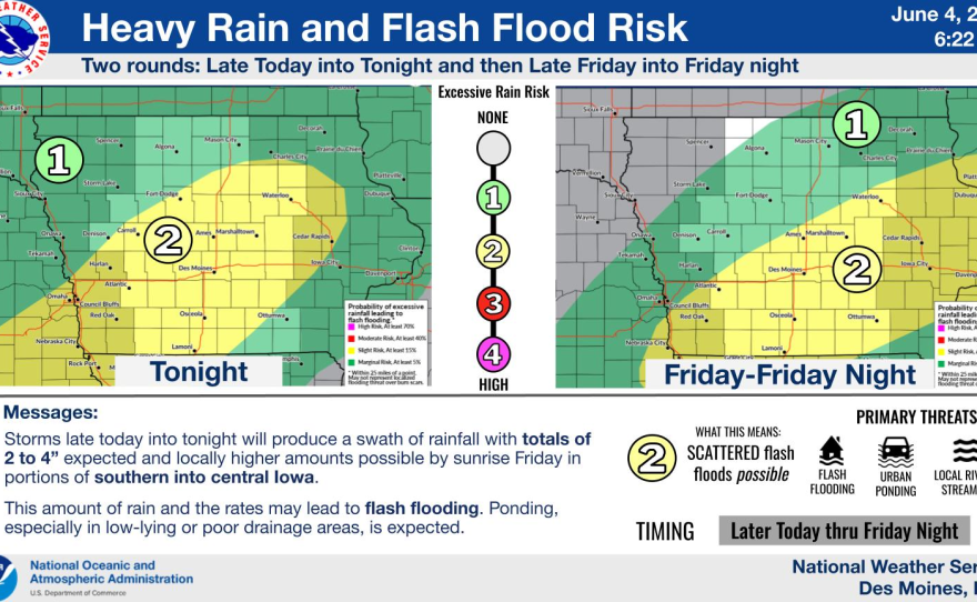 A Flood Watch has been issued for portions of southern and central Iowa from late Thursday afternoon through Friday morning.