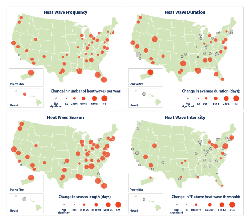 Data from the U.S. Environmental Protection Agency about heat wave characteristics in 50 Large U.S. Cities, from 1961–2021.