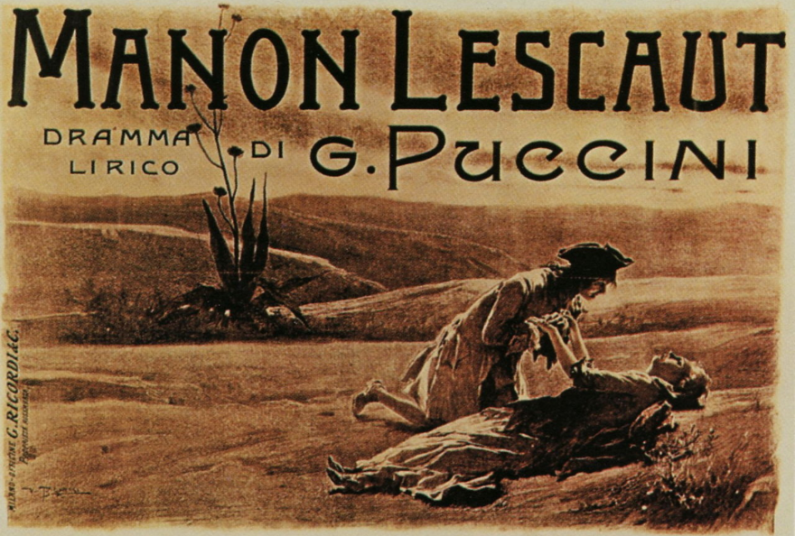 A postcard commemorating the 1893 premiere of Puccini's "Manon Lescaut."