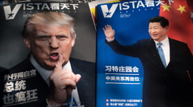 Magazines featuring front pages of President Trump and China's President Xi Jinping are displayed at a news stand in Beijing on April 6, 2017. (Nicolas Asfouri/AFP/Getty Images)