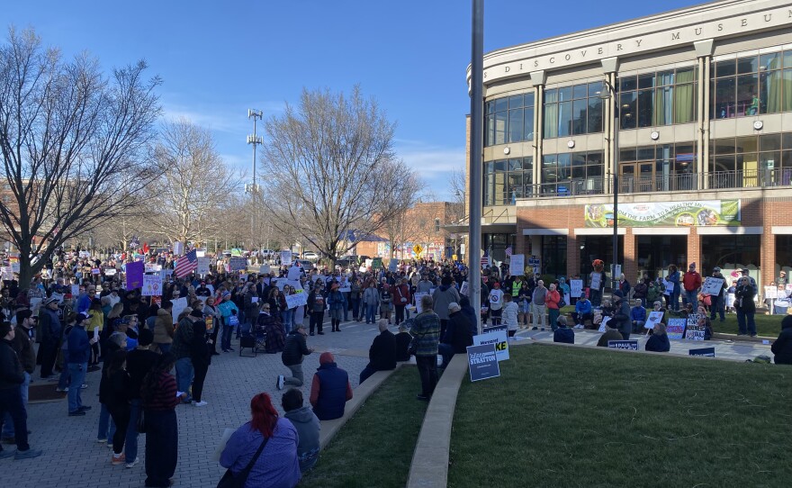 The gathering filled Mark R. Peterson Plaza and Uptown Circle in Normal.