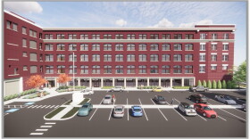 A rendering of the new apartment complex under construction at the former Warner & Swasey building in Cleveland's Midtown neighborhood.