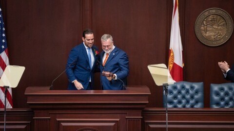 House Speaker Daniel Perez, R-Miami, and Senate President Ben Albritton, R-Wauchula, preside over a joint session on the opening day of the Florida Legislature's annual session, Jan. 13, 2026.