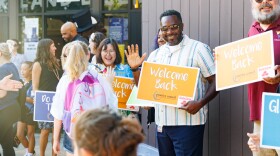 Students at Oakland Elementary were greeted by cheering parents, educators and other community supporters as they walked into school Wednesday.