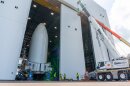 Blue Origin installs new doors at its launch facility that was damaged by an explosion in May. Photo