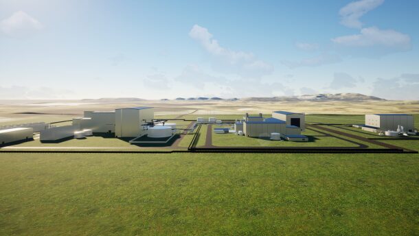 A mockup of the Terrapower nuclear plant layout.