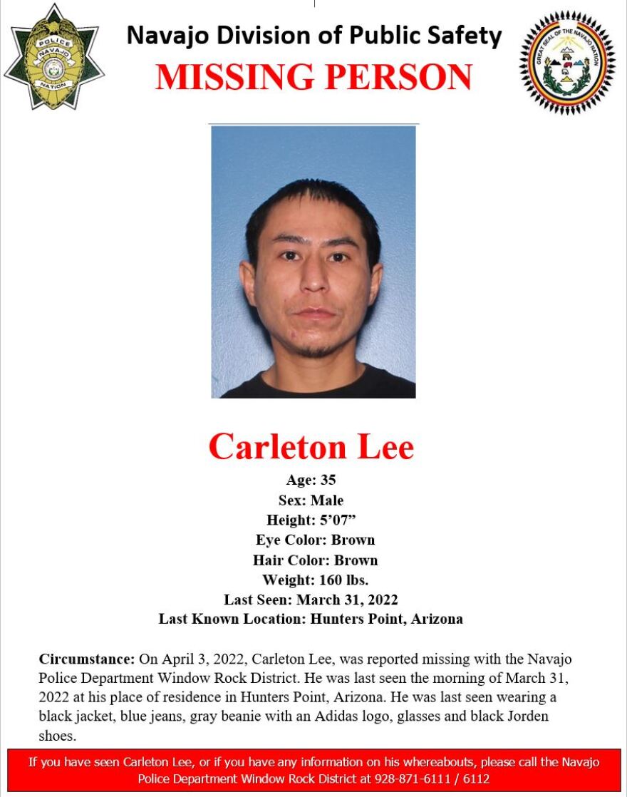 Navajo Police ask for public's help in locating missing person, Carleton Lee