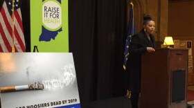 Monique French speaks at a rally to raise the tobacco tax in Indiana.