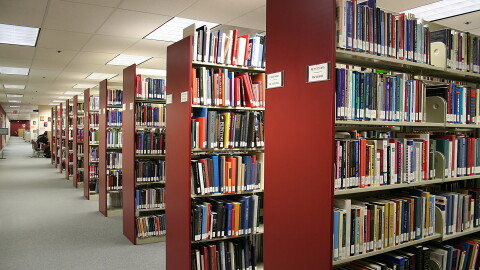 A photo inside a library