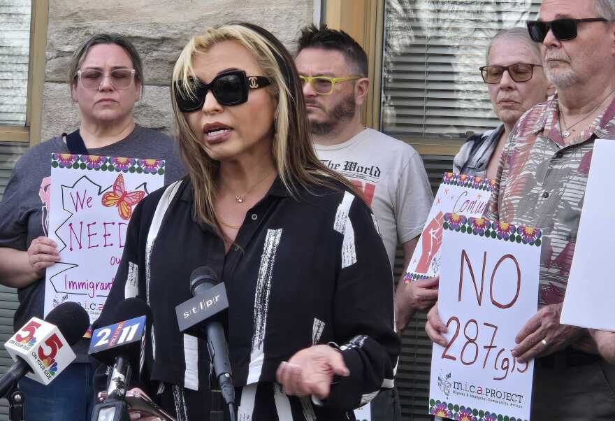 Gabriela Ramírez Arellano, a St. Charles County business owner, speaks ahead of a St. Charles County Council meeting on Monday. The council voted unanimously to approve a formal 287(g) partnership between ICE and the county police department.