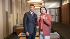 Dr. Eduardo Rodriguez (left) with 22-year-old New Jersey resident Joe DiMeo. DiMeo was in a car crash in 2018 that left him with third-degree burns on 80% of his body. (Photo by NYU Langone staff)