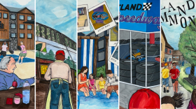 A collage of five images shows potential uses for Eastland Mall, including a go-kart track, a park, a grow hub, a pickleball court, and a family fun center