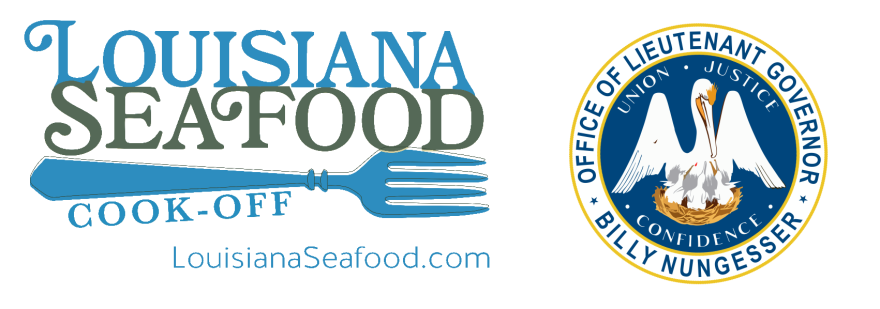 Louisiana Seafood Cook-Off logo is a blue spoon and State of Louisiana Seal