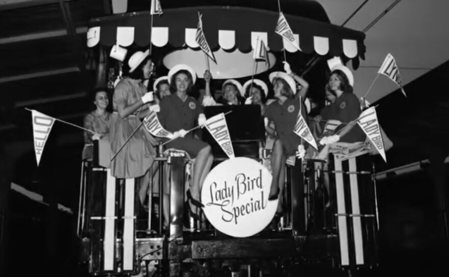 1964 Lady Bird Johnson and supporters on the Lady Bird Special train.
