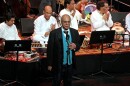 Izzat Majeed address a crowd in New York during a collaborative concert between Sachal Studios musicians and the Jazz at Lincoln Center Orchestra. The Lahore-born philanthropist founded a recording studio and provided opportunities for musicians in Pakistan.
