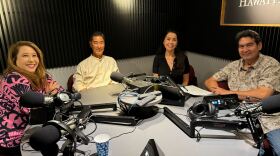 From left to right: Tina Yamaki, Mike Hamasu, host Yunji de Nies and Paul Brewbaker at Hawaiʻi Public Radio on July 17, 2024.