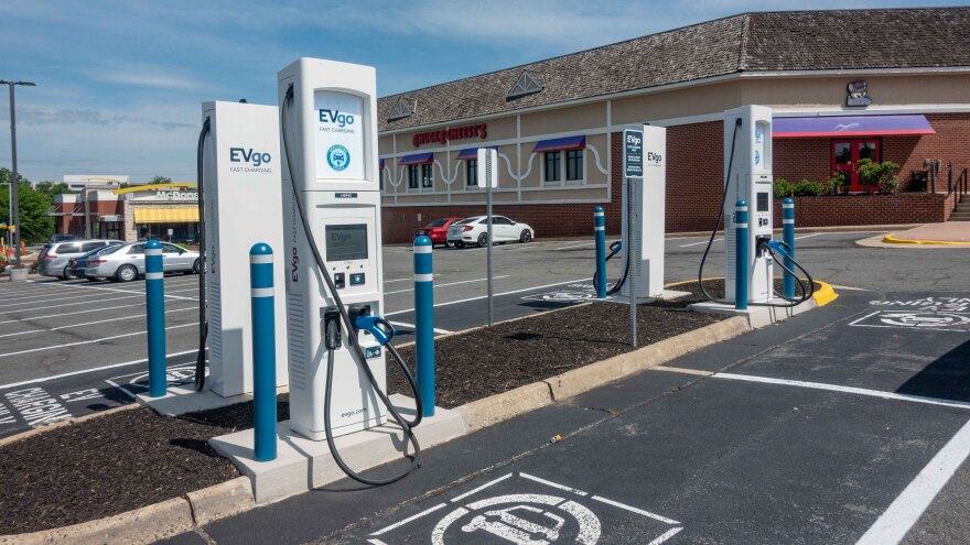 Herndon, Virginia, USA - June, 15, 2021: EVgo EV fast charger network in a parking lot. 