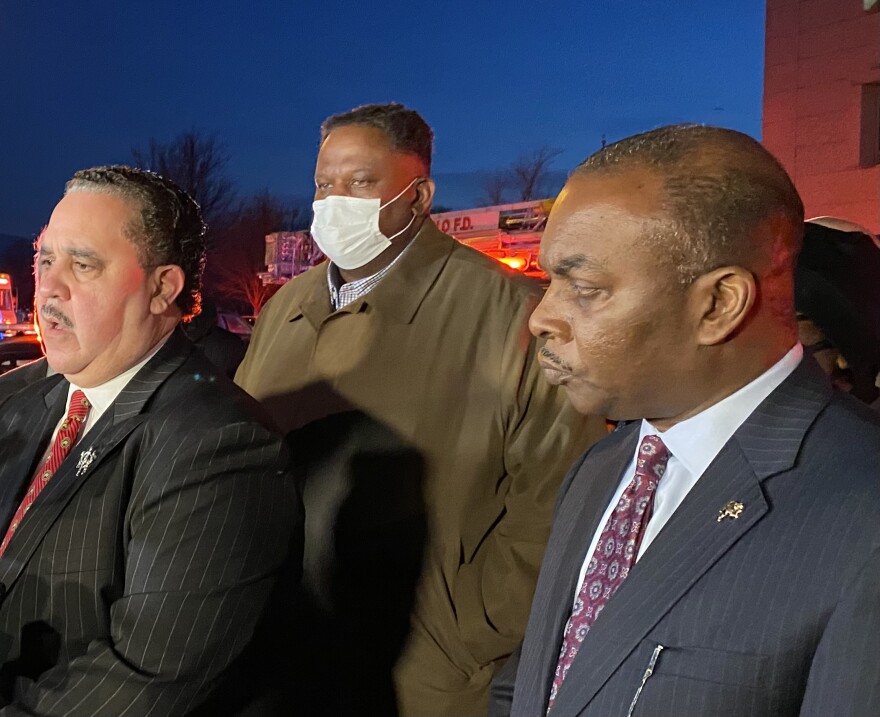 Buffalo Public Schools Superintendent Kriner Cash (left) and Buffalo Mayor Byron Brown meet with media following Wednesday's shooting at McKinley High School.