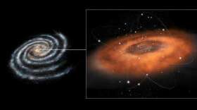 This artist concept illustrates the frenzied activity at the core of our Milky Way galaxy. The galactic center hosts a supermassive black hole in the region known as Sagittarius A*, or Sgr A*, with a mass of about four million times that of our sun. Photo: NASA/JPL/ESA/C. Carreau