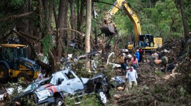 First responders carry out search and rescue operations near the Guadalupe River after a flash flood swept through the area, Monday, July 7, 2025, in Ingram, Texas.