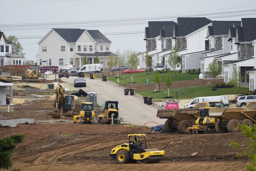 FILE - A residential development under construction in Eagleville, Pa., Friday, April 28, 2023. A new program in Warren County aims to incentivize redevelopment projects and lower the cost of building improvements for home and business owners. 