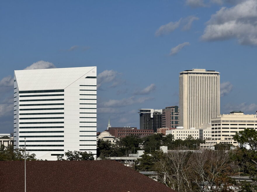The Turlington Building, which houses the Florida Department of Education, stands in the foreground, with the Tallahassee skyline, including the Capitol building, beyond. Photo taken from the FAMU campus on Dec. 31, 2024.