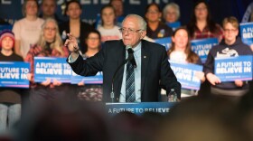 Bernie Sanders speaking in Traverse City, Michigan.