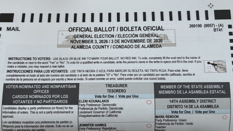 An official Alameda County mail-in ballot for the November 2026 elections.