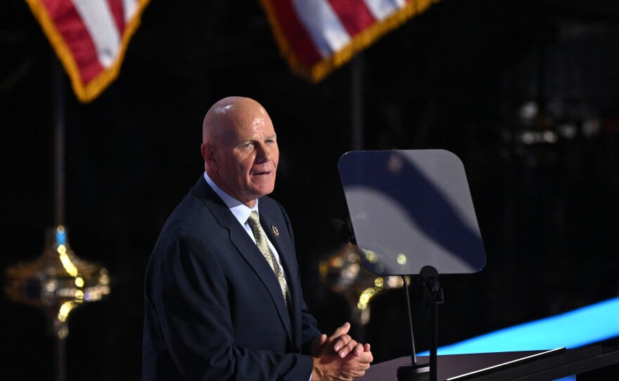 Robert "Bobby" Bartels speaks during the first day of the 2024 Republican National Convention at the Fiserv Forum in Milwaukee, Wisconsin, July 15, 2024.