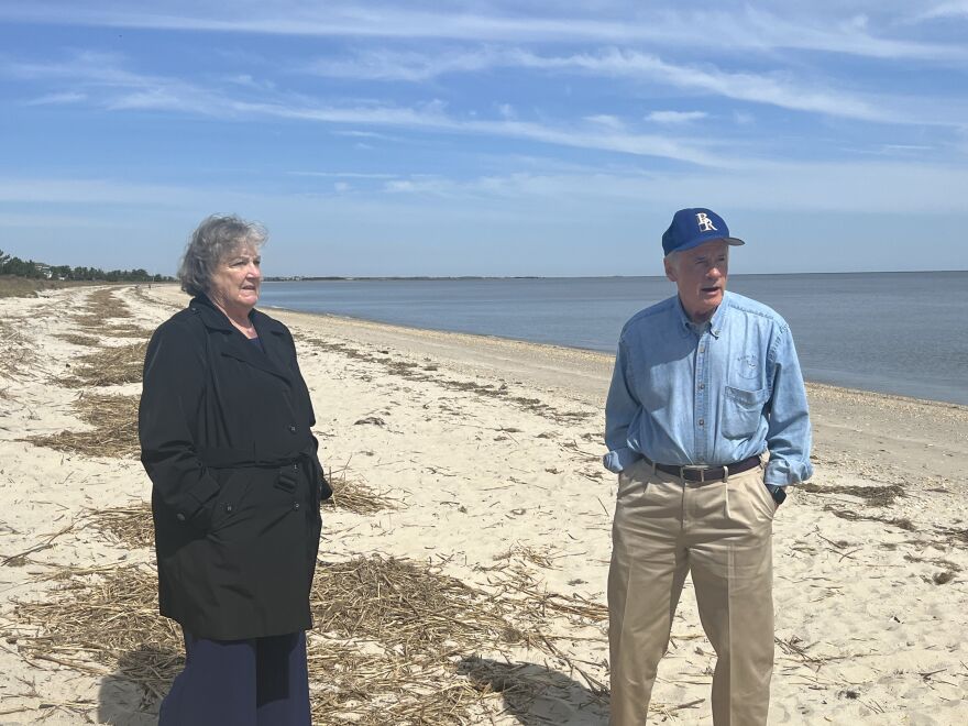 Former Slaughter Beach Mayor and President of the Bay Beach Association Kathy Lock (left) and Senator Tom Carper