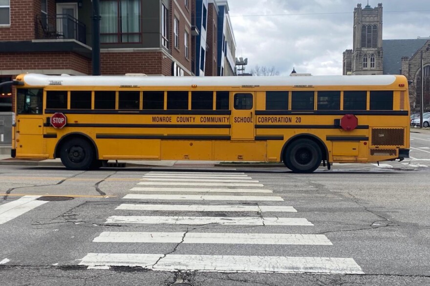 An MCCSC bus on its Third Street route in Bloomington.