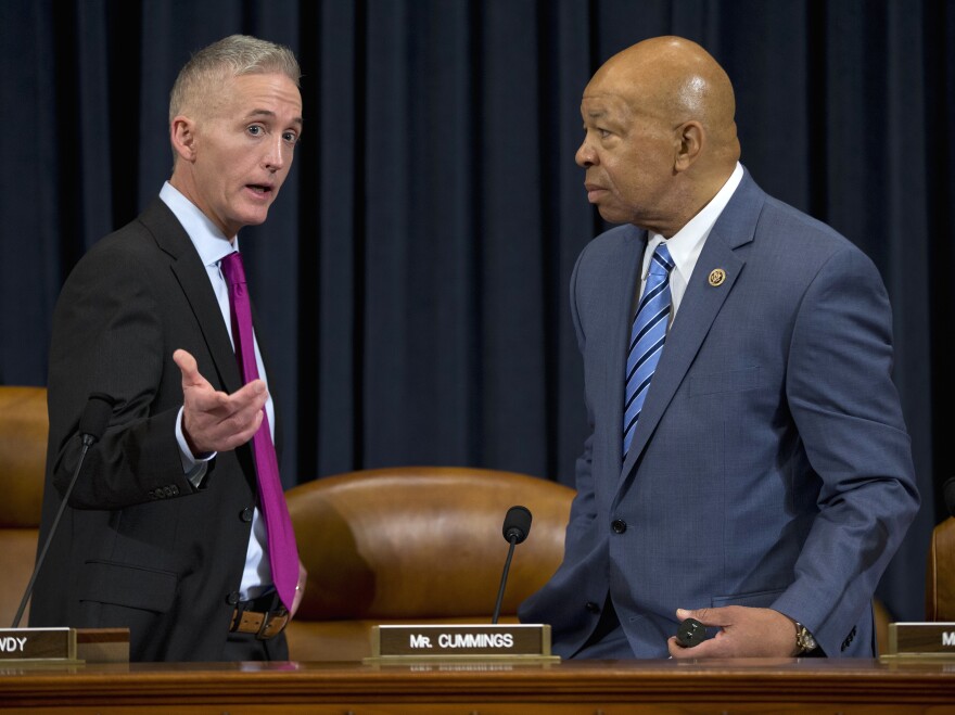 House Benghazi committee chairman Rep. Trey Gowdy (left), R-S.C., talks with the committee's top Democrat, Rep. Elijah Cummings, D-Md., during the hearing.