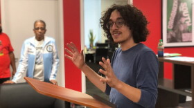 Italo Medelius speaks at a press conference in Durham about his hunger strike on August 25, 2026.
