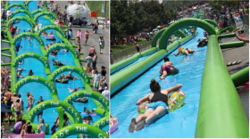 This is the type of water slide that will be installed on Tallahassee's College Avenue for the event.