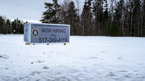 A job advertisement is seen at the Chippewa Correctional Facility near Sault Ste. Marie, where nearly one in three positions go unfilled, according to state data.