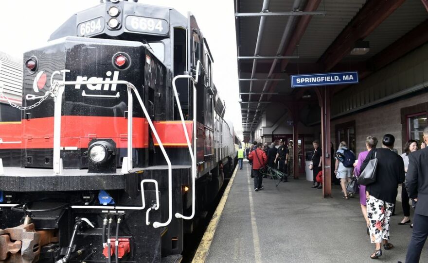 A CTrail train seen at Union Station in Springfield, Massachusetts.