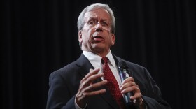 FILE - William O'Neill, former Ohio Supreme Court Justice, speaks during the Ohio Democratic Party's fifth debate in the primary race for governor, Tuesday, April 10, 2018, at Miami (OH) University's Middletown campus in Middletown, Ohio.
